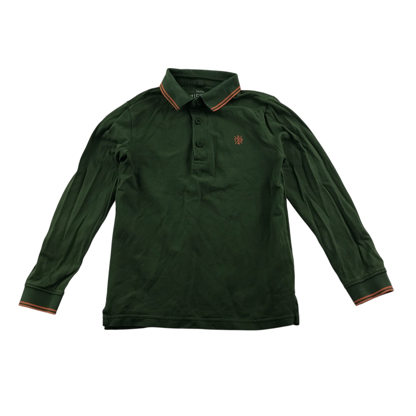 M&S polo shirt 7-8 years khaki with embroidered logo cotton
