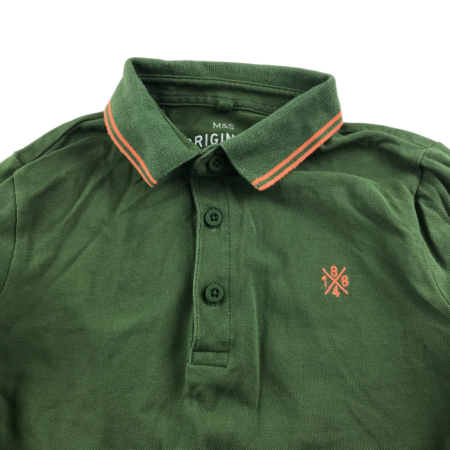 M&S polo shirt 7-8 years khaki with embroidered logo cotton