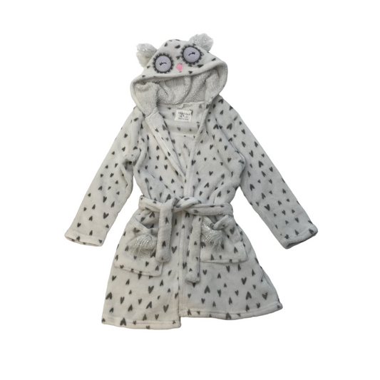 Primark White Love heart Print Owl Dressing Gown Age 8