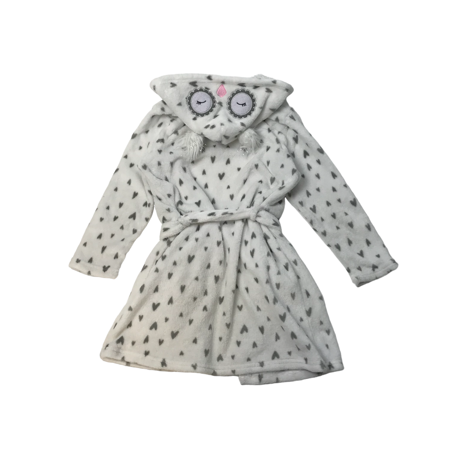 Primark White Love heart Print Owl Dressing Gown Age 8