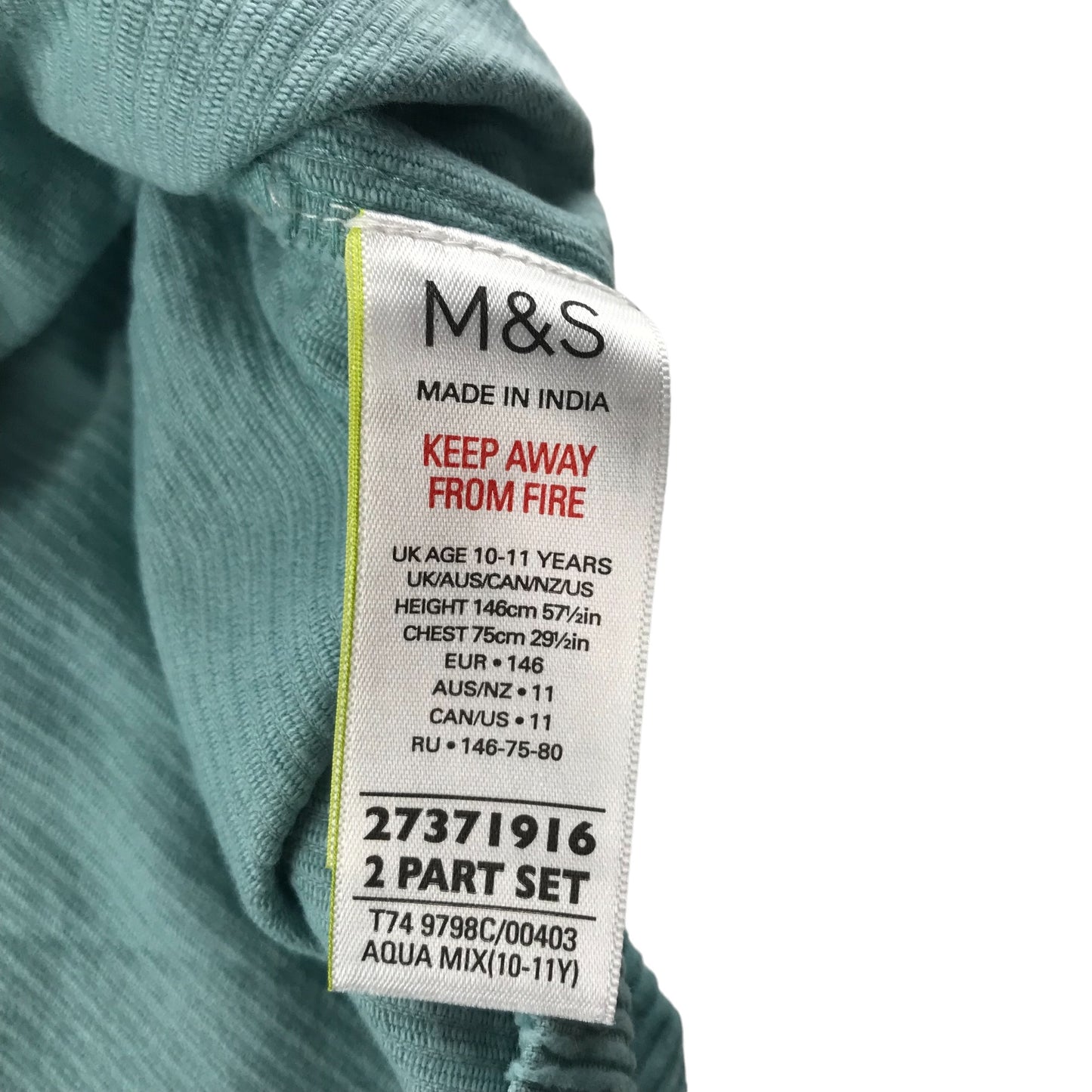 M&S Dungaree Dress Age 10 Light Turquoise Blue Corduroy Cotton