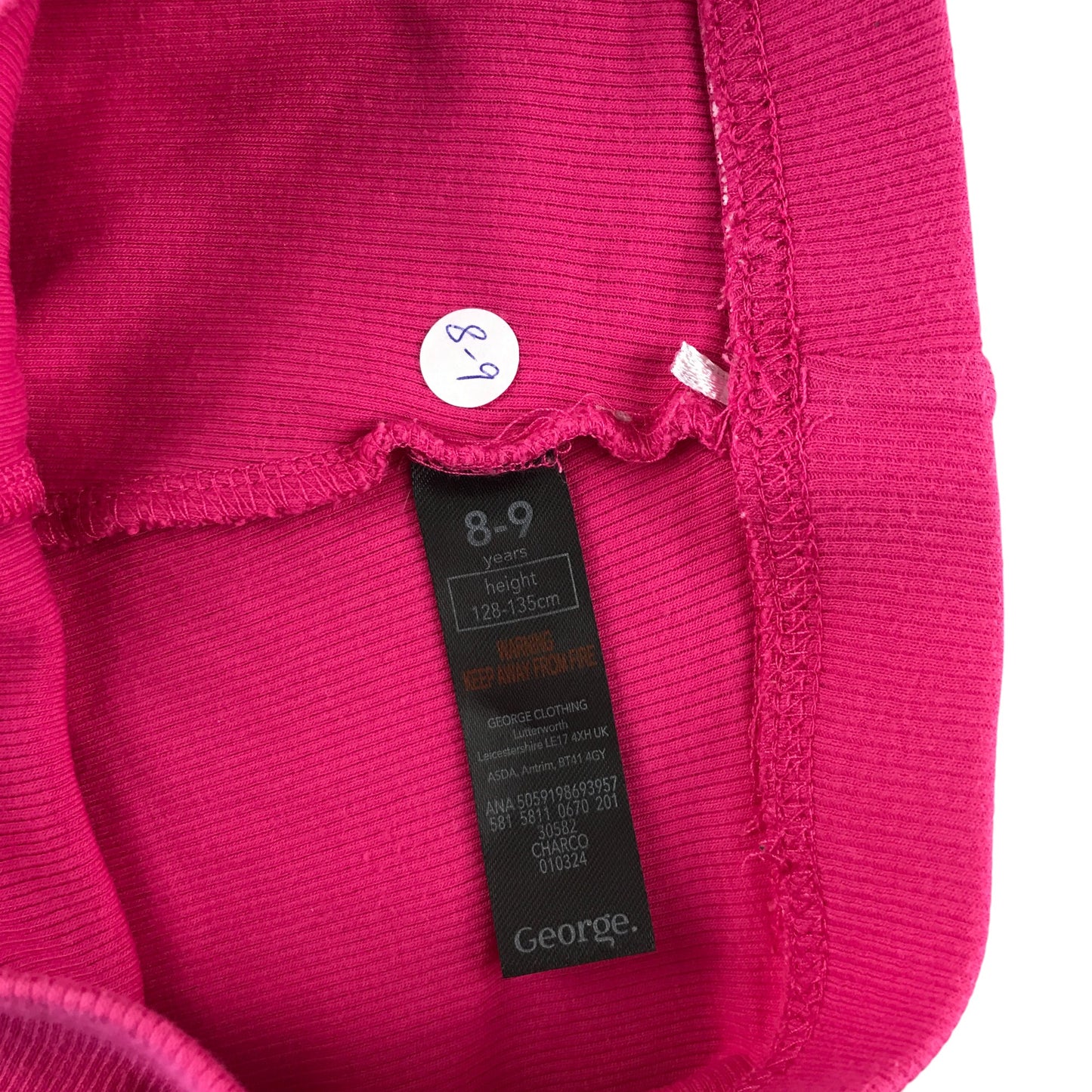 George leggings 8-9 years pink plain ribbed cropped