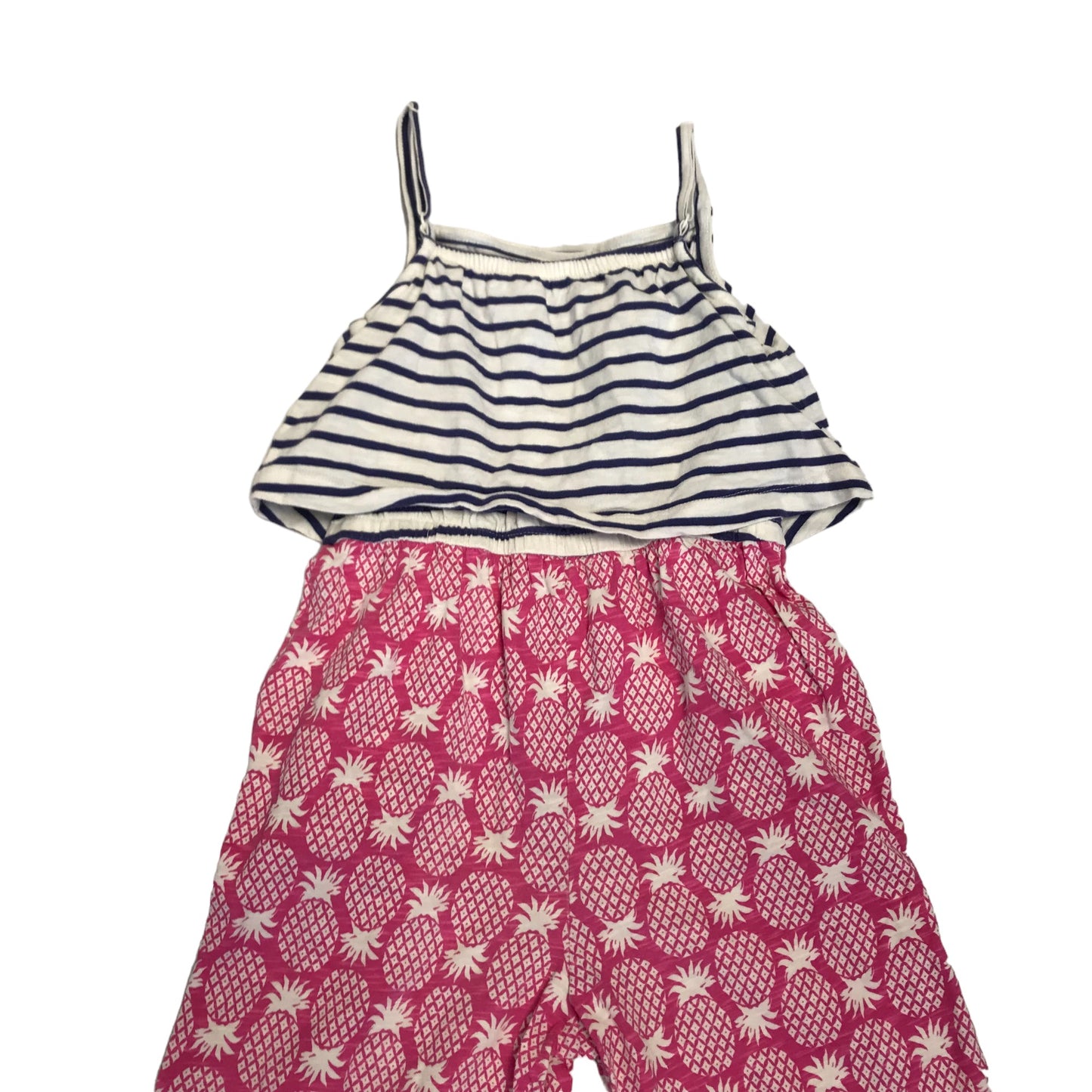 Boden Jumpsuit Age 6 Pink Pineapple Print and Navy Stripes Cotton