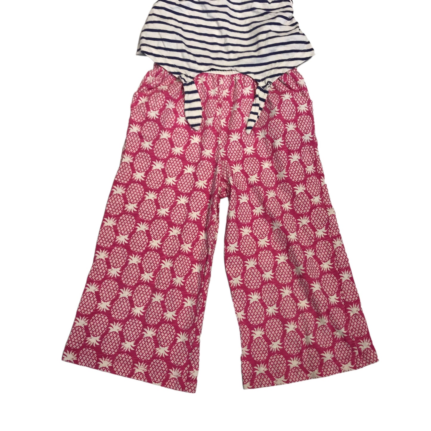 Boden Jumpsuit Age 6 Pink Pineapple Print and Navy Stripes Cotton