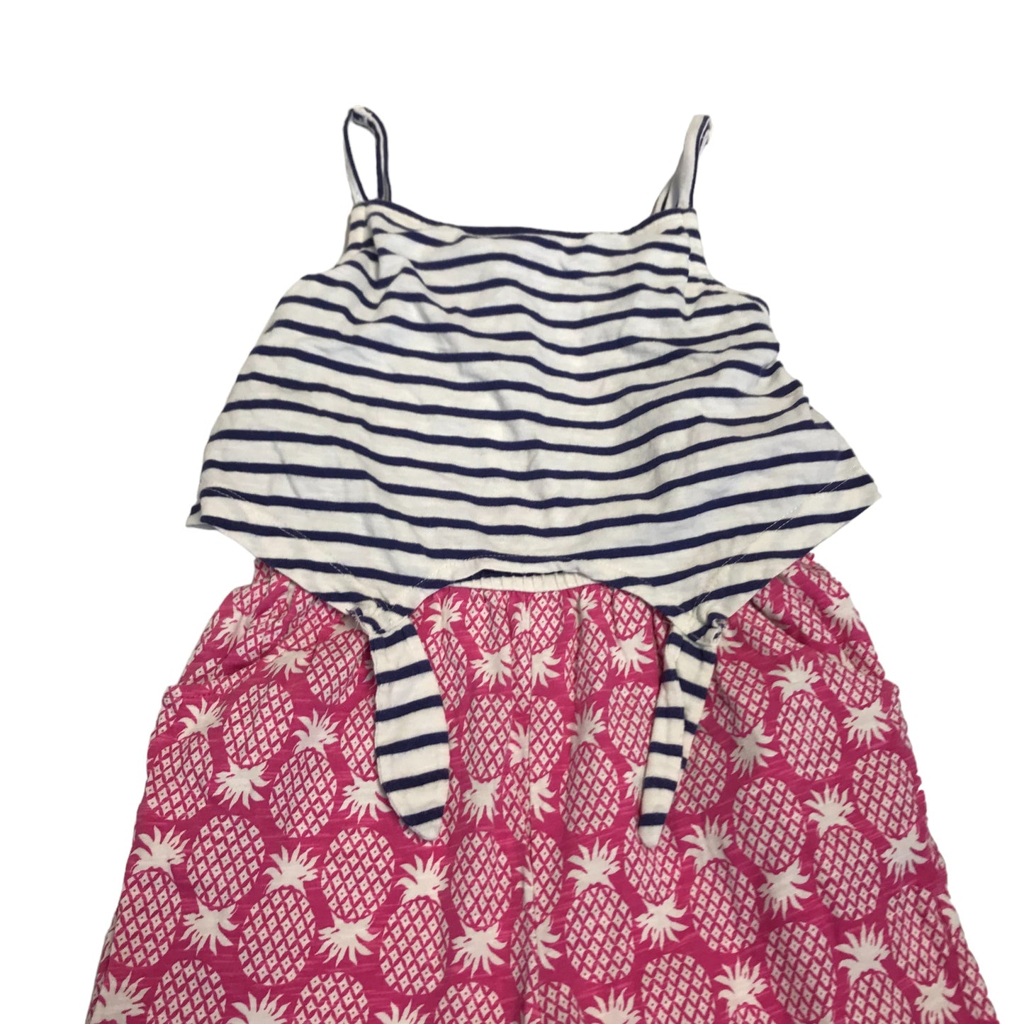 Boden Jumpsuit Age 6 Pink Pineapple Print and Navy Stripes Cotton