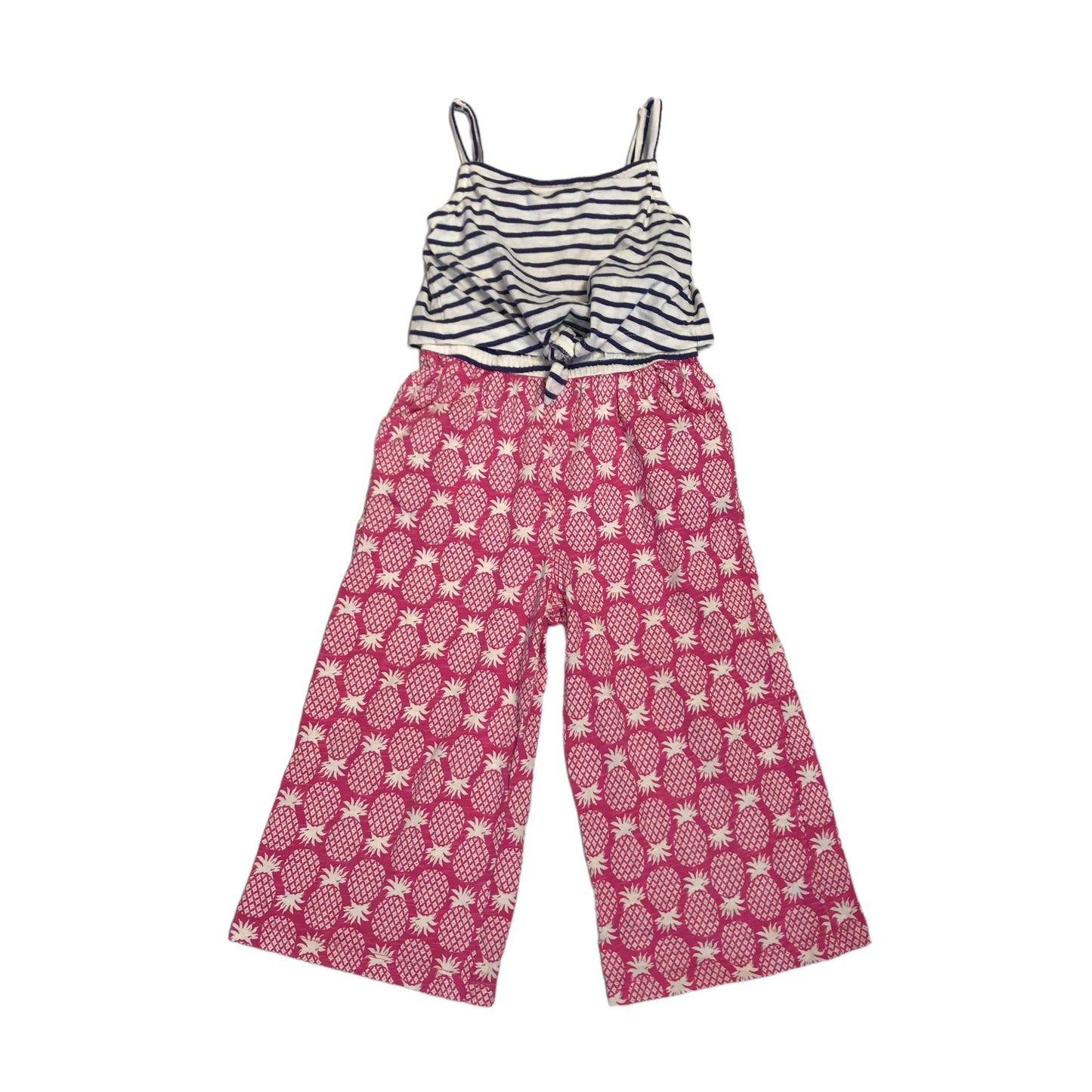 Boden Jumpsuit Age 6 Pink Pineapple Print and Navy Stripes Cotton