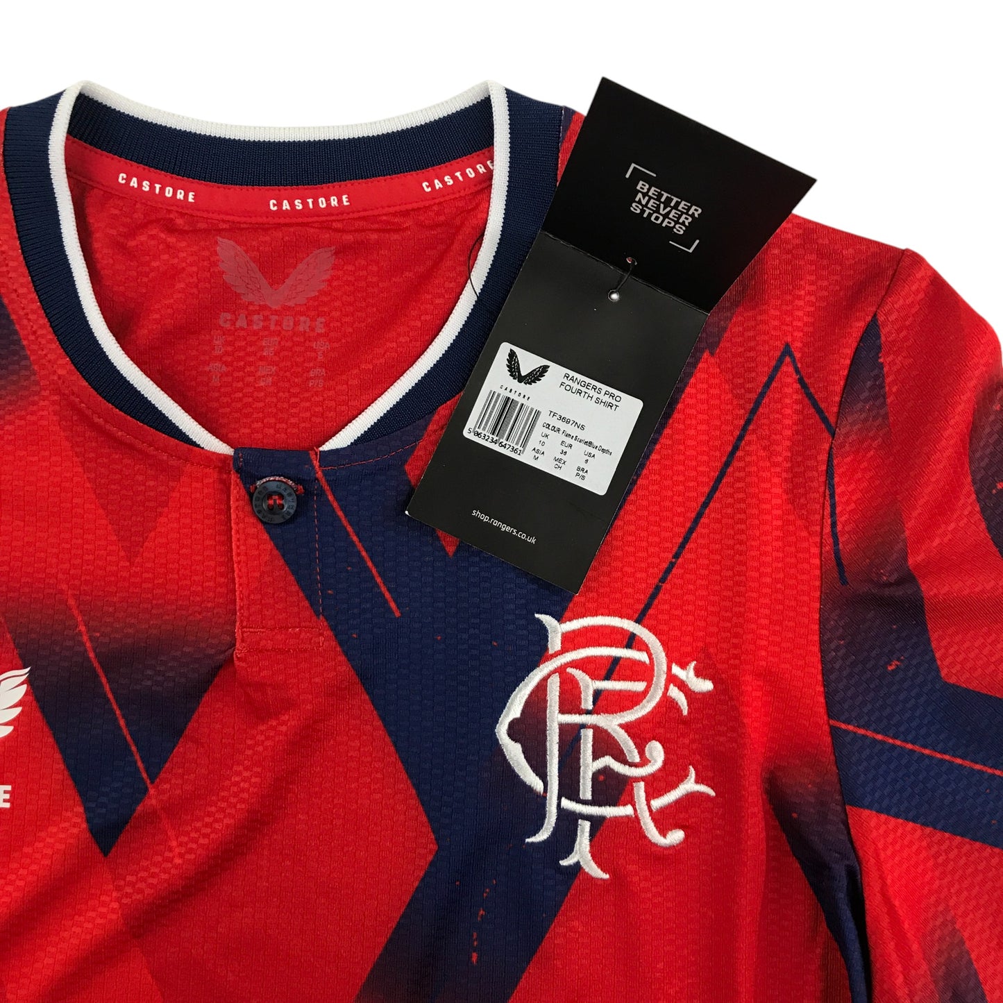 Castore Rangers FC Womens Football Short Sleeved Shirt Red Blue