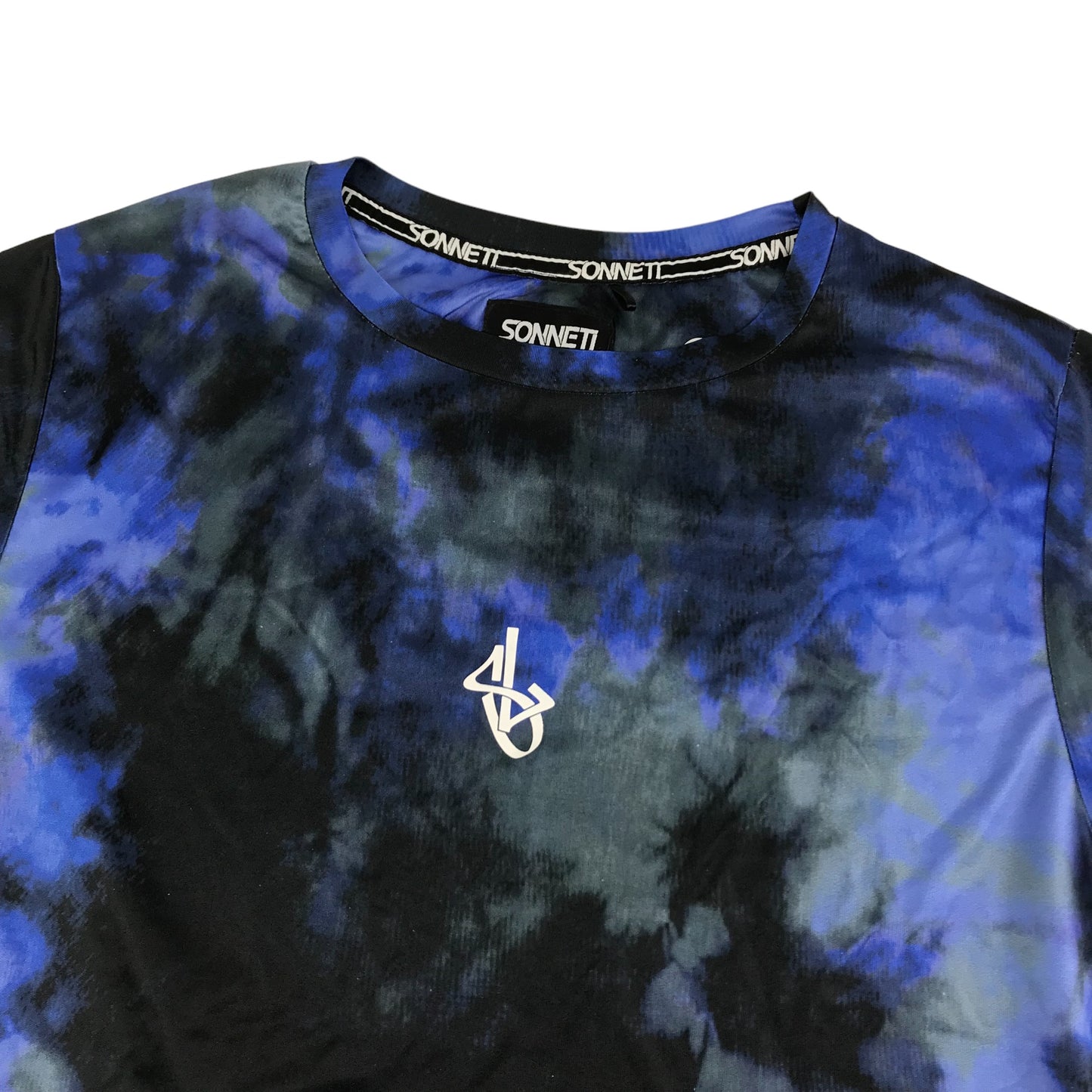 Sonneti Sports Top Age 12 Black and Blue Watercolour Print Pattern