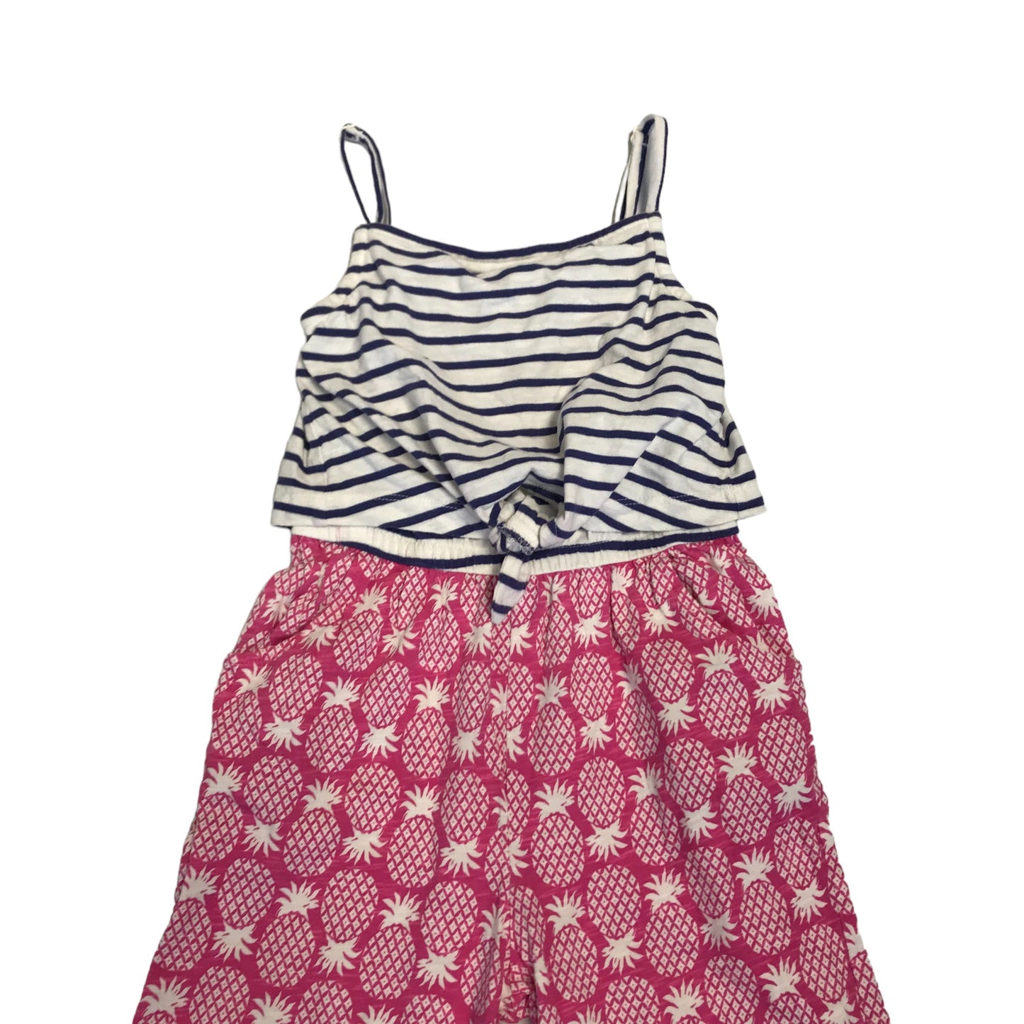 Boden Jumpsuit Age 6 Pink Pineapple Print and Navy Stripes Cotton