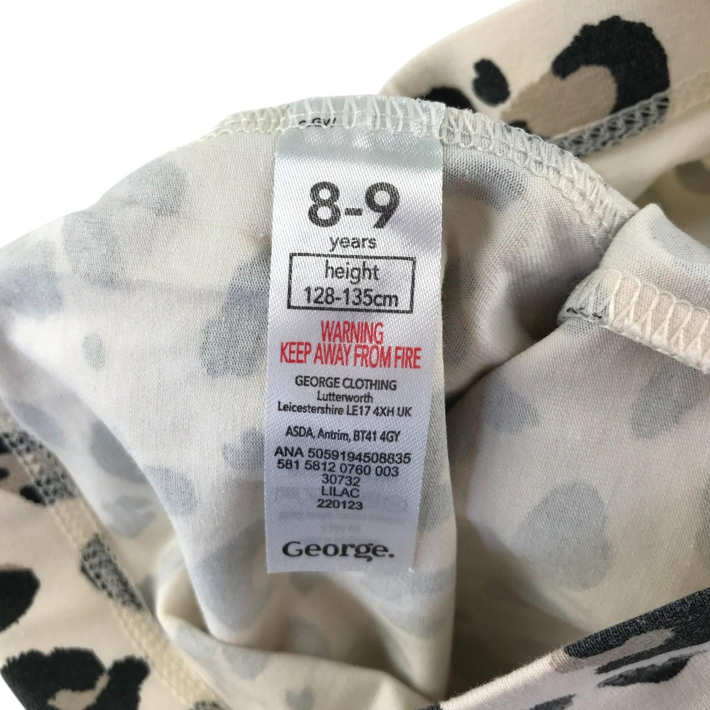 George leggings 8-9 years white with black animal print cropped