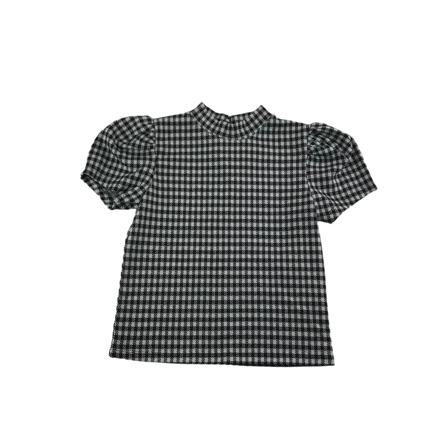 Matalan Top Age 8 Black and White Sparkly Check Pattern Short Puff Sleeves