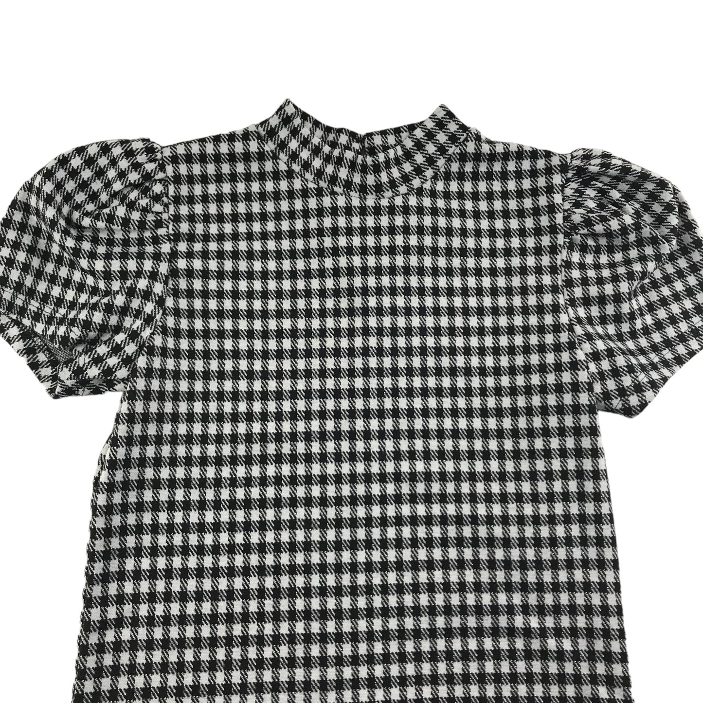 Matalan Top Age 8 Black and White Sparkly Check Pattern Short Puff Sleeves