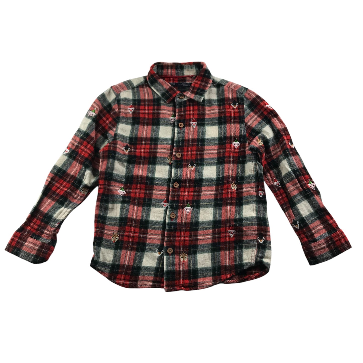 Next Festive Shirt 4-5 Years Red and White Checked with Santa Elf's Penguins Graphic Print