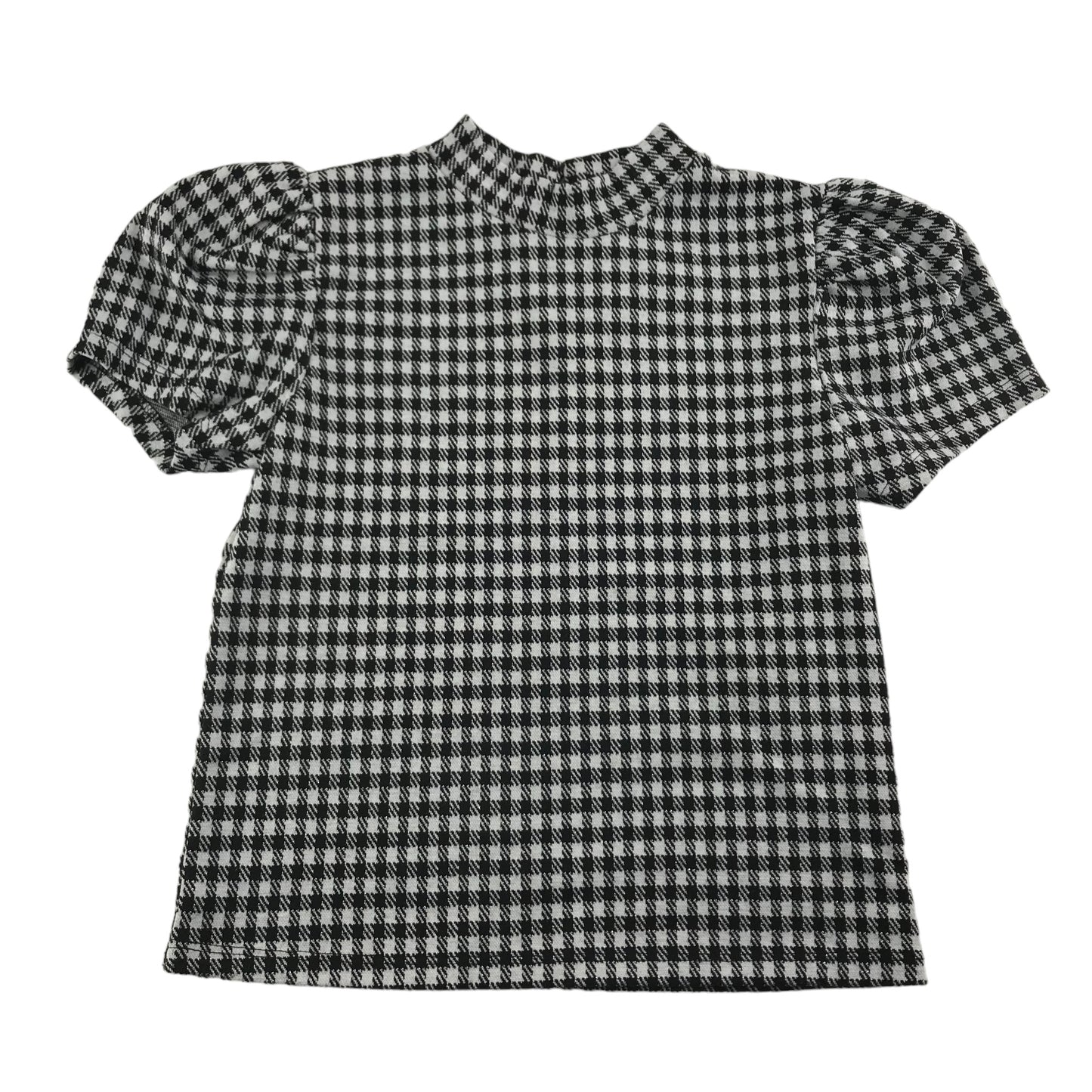 Matalan Top Age 8 Black and White Sparkly Check Pattern Short Puff Sleeves