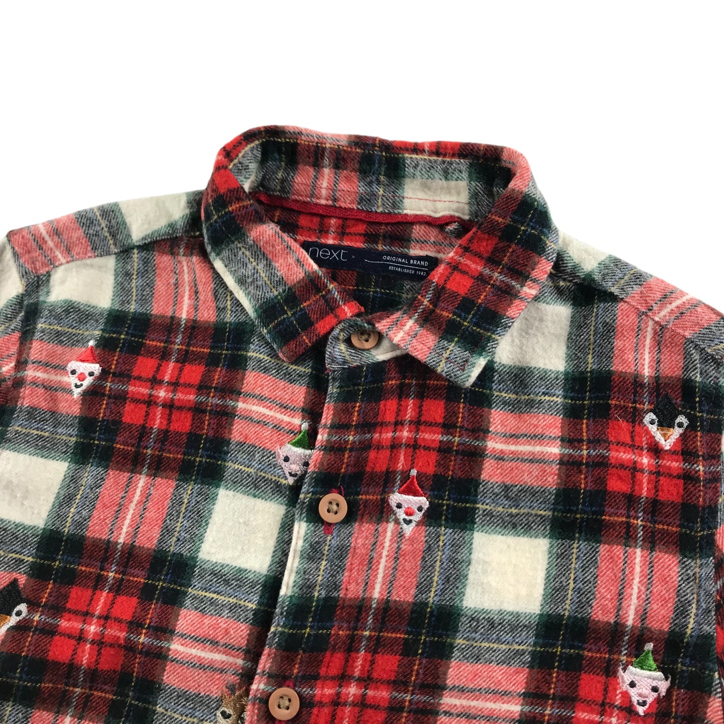 Next Festive Shirt 4-5 Years Red and White Checked with Santa Elf's Penguins Graphic Print