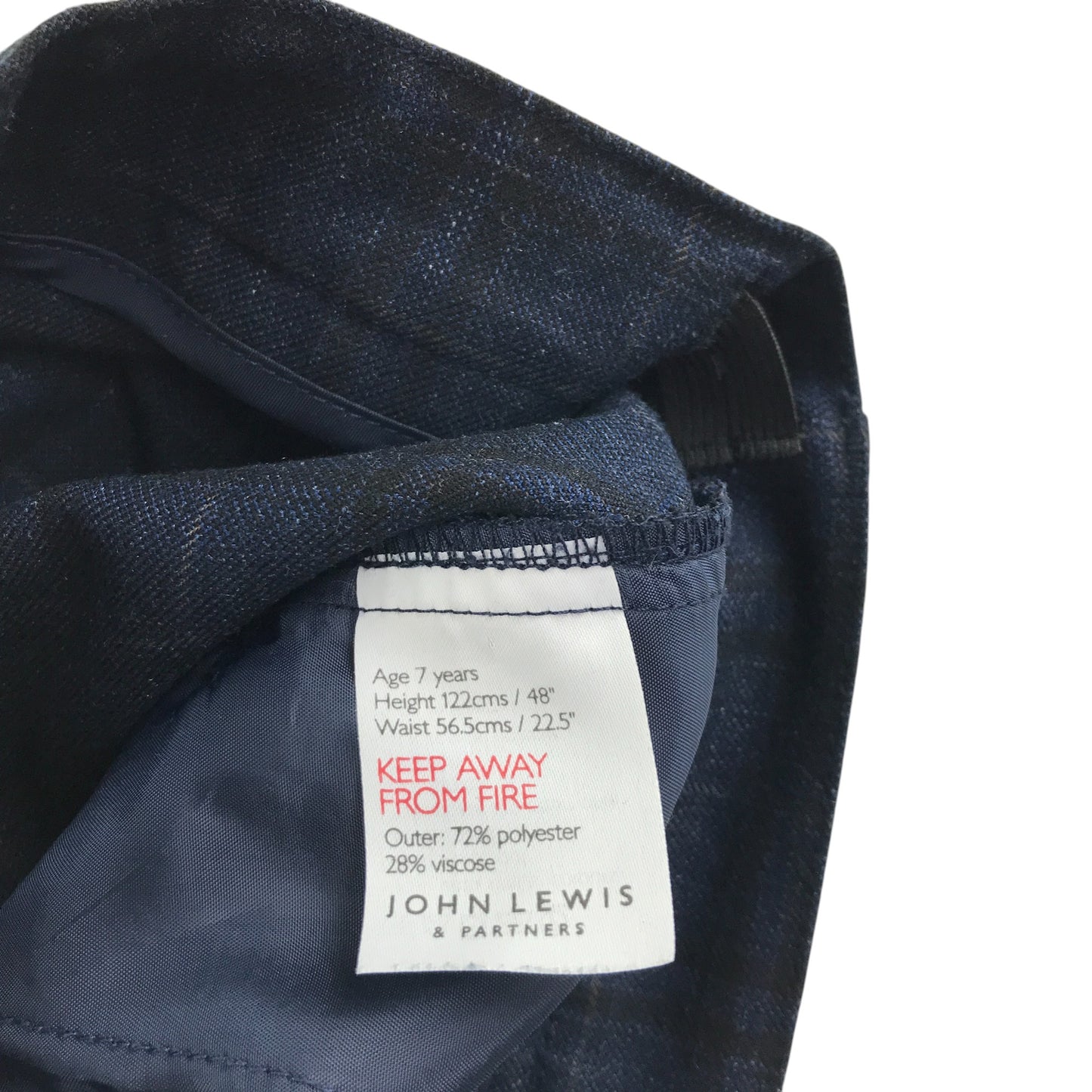John Lewis trouser 6-7 years navy checked tartan adjustable waist
