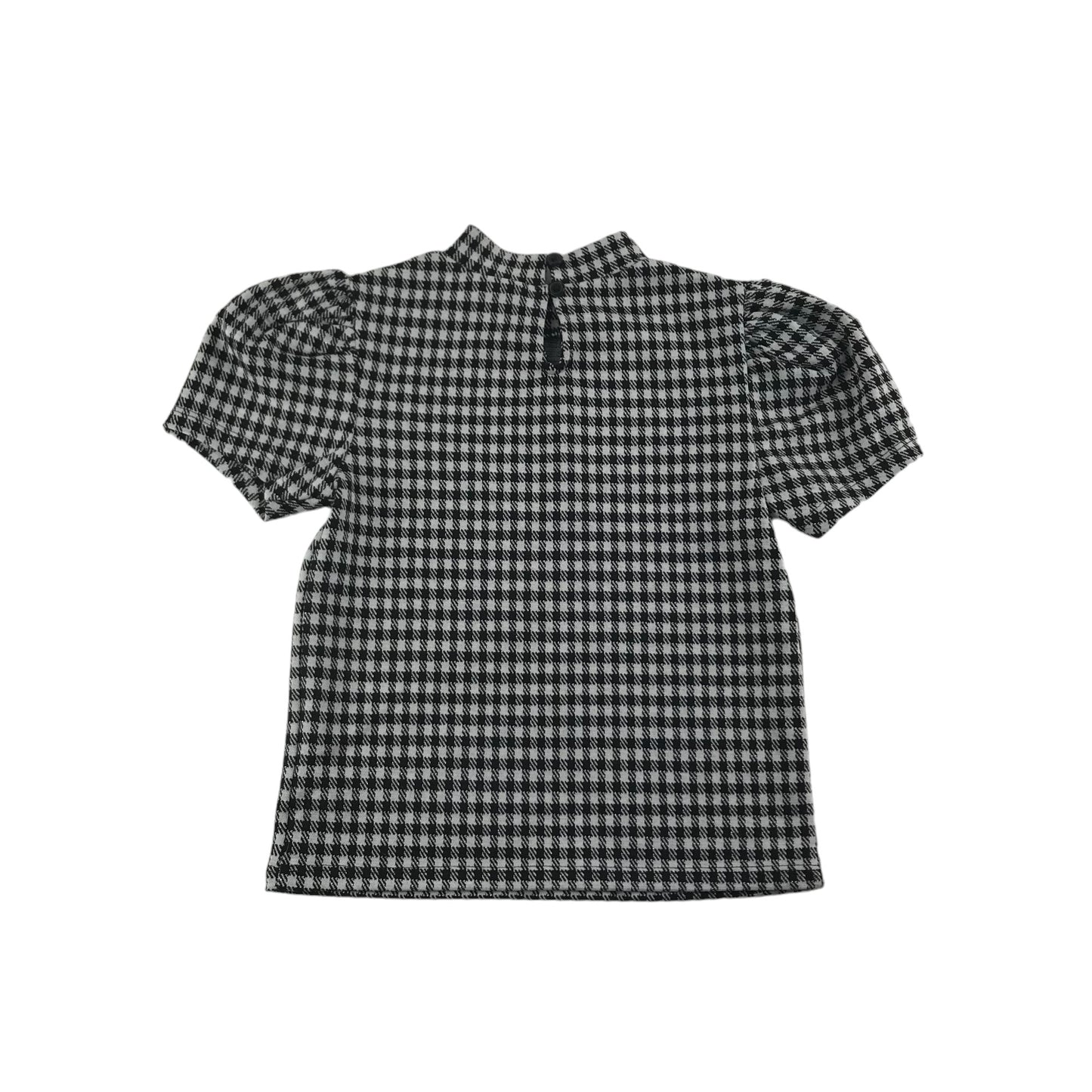 Matalan Top Age 8 Black and White Sparkly Check Pattern Short Puff Sleeves