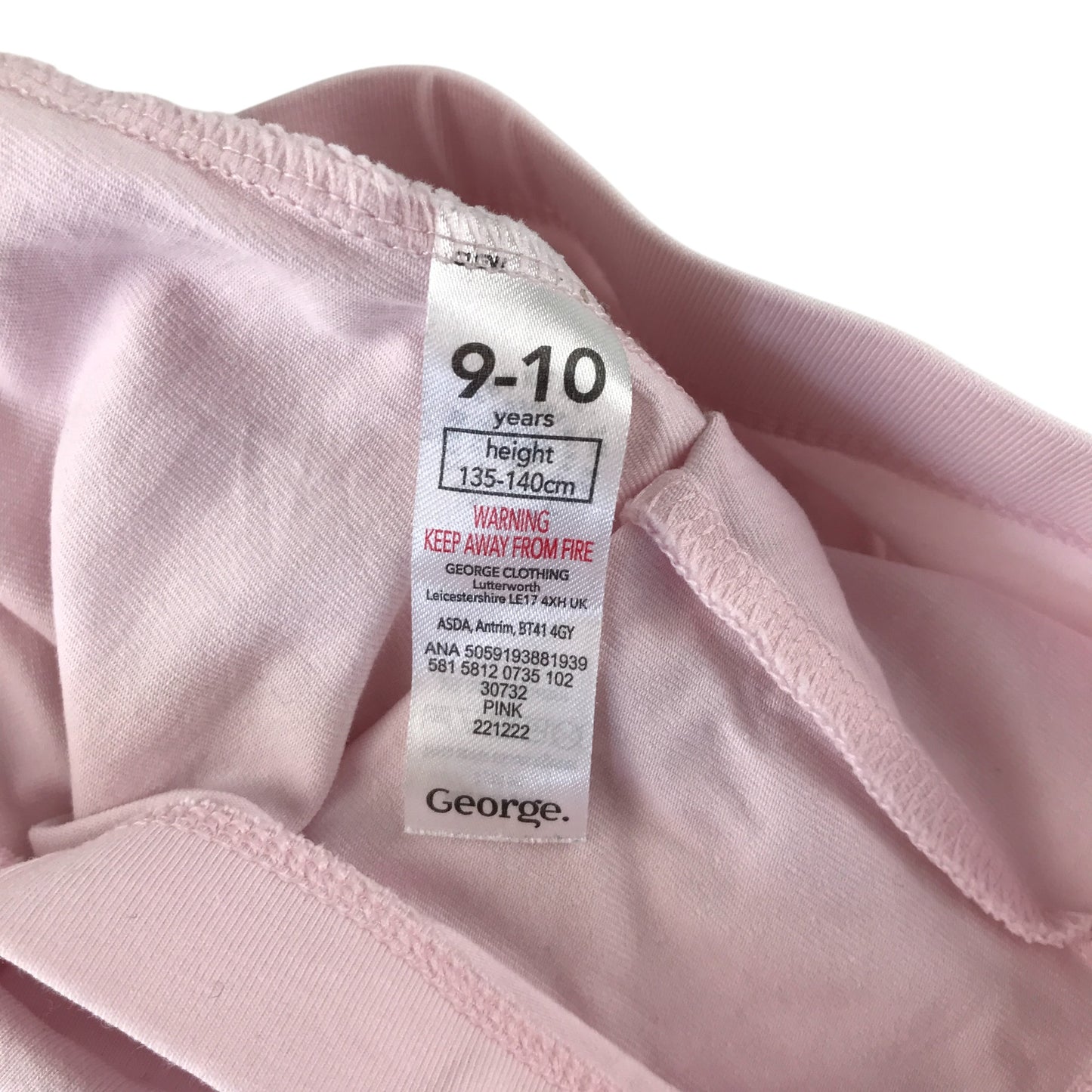George leggings 9-10 years pale pink plain cropped