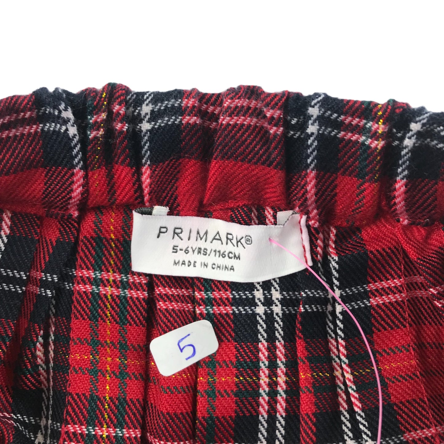 Primark Skirt Age 5 Red Checked Pattern Pleated