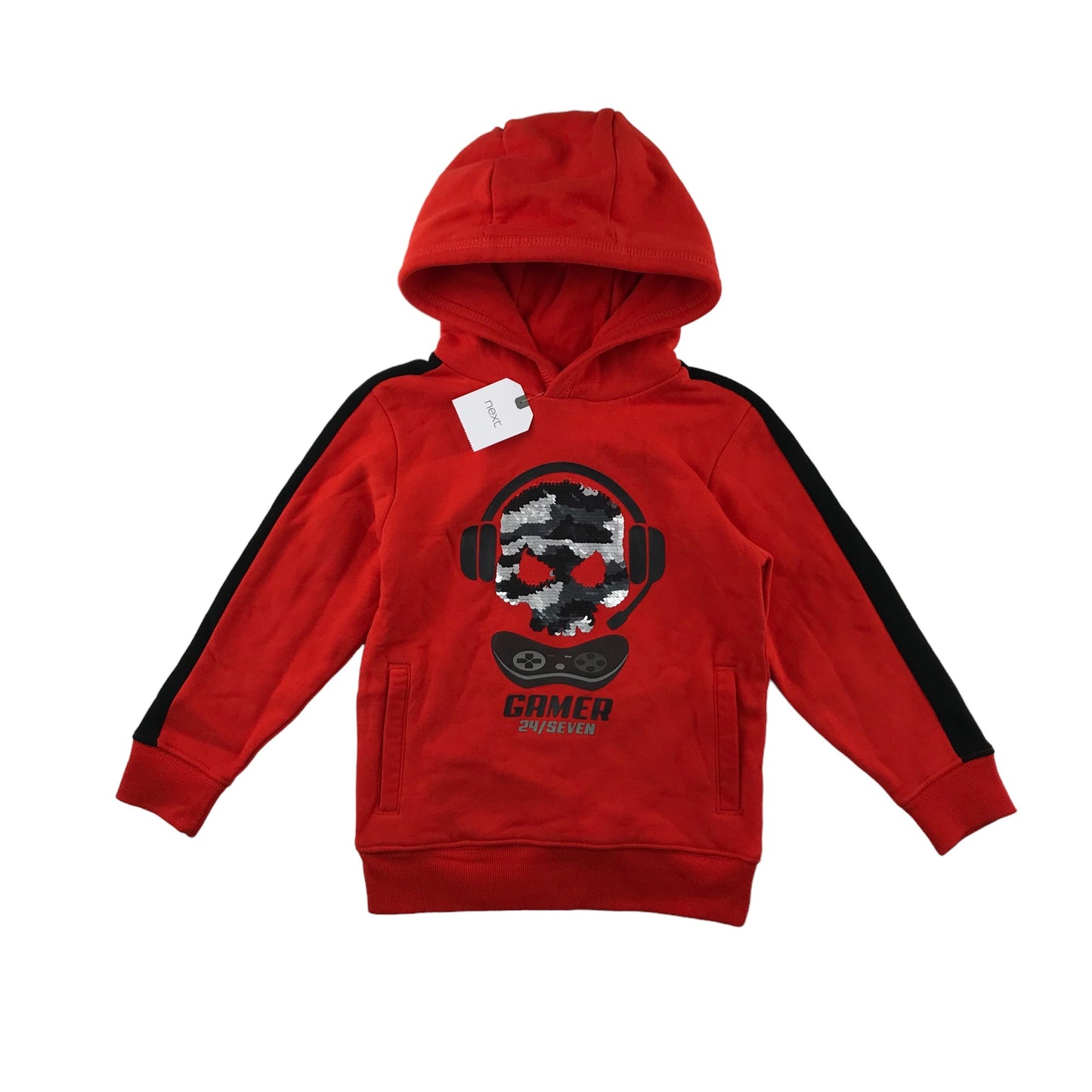 Next hoodie 5 years red sequin skull gamer cotton