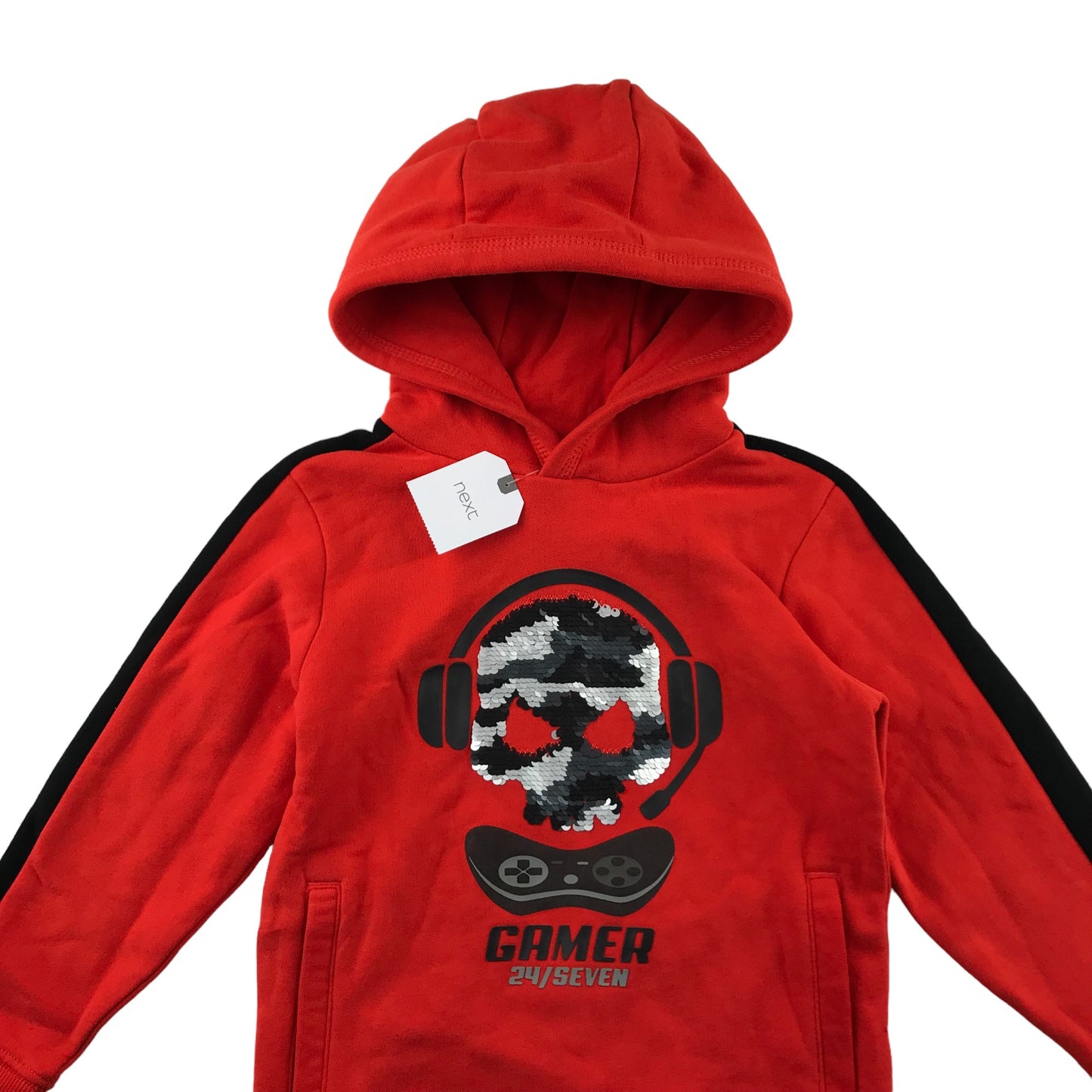 Next hoodie 5 years red sequin skull gamer cotton