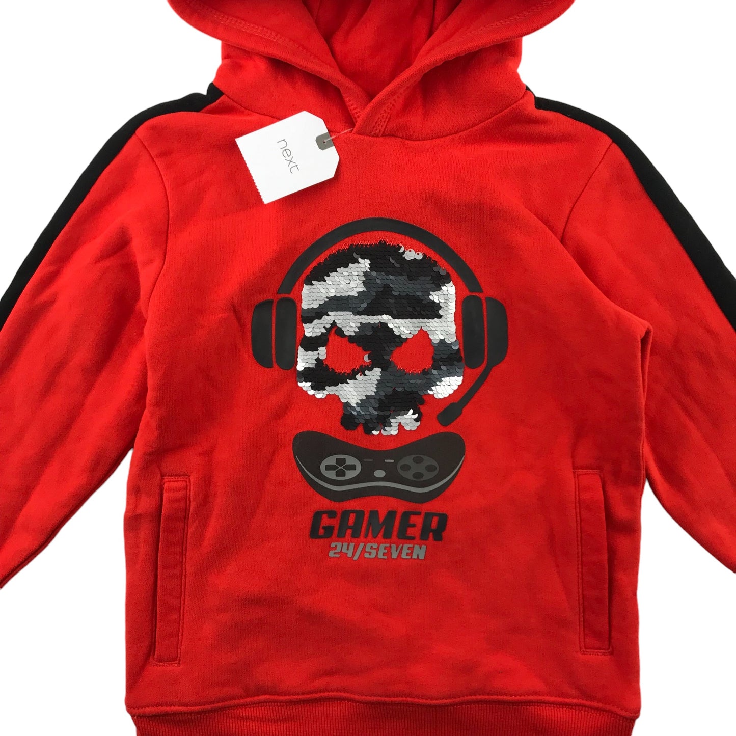 Next hoodie 5 years red sequin skull gamer cotton