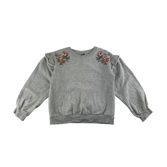 Next Sweater Age 10 Grey Floral Embroidery Jersey Pullover