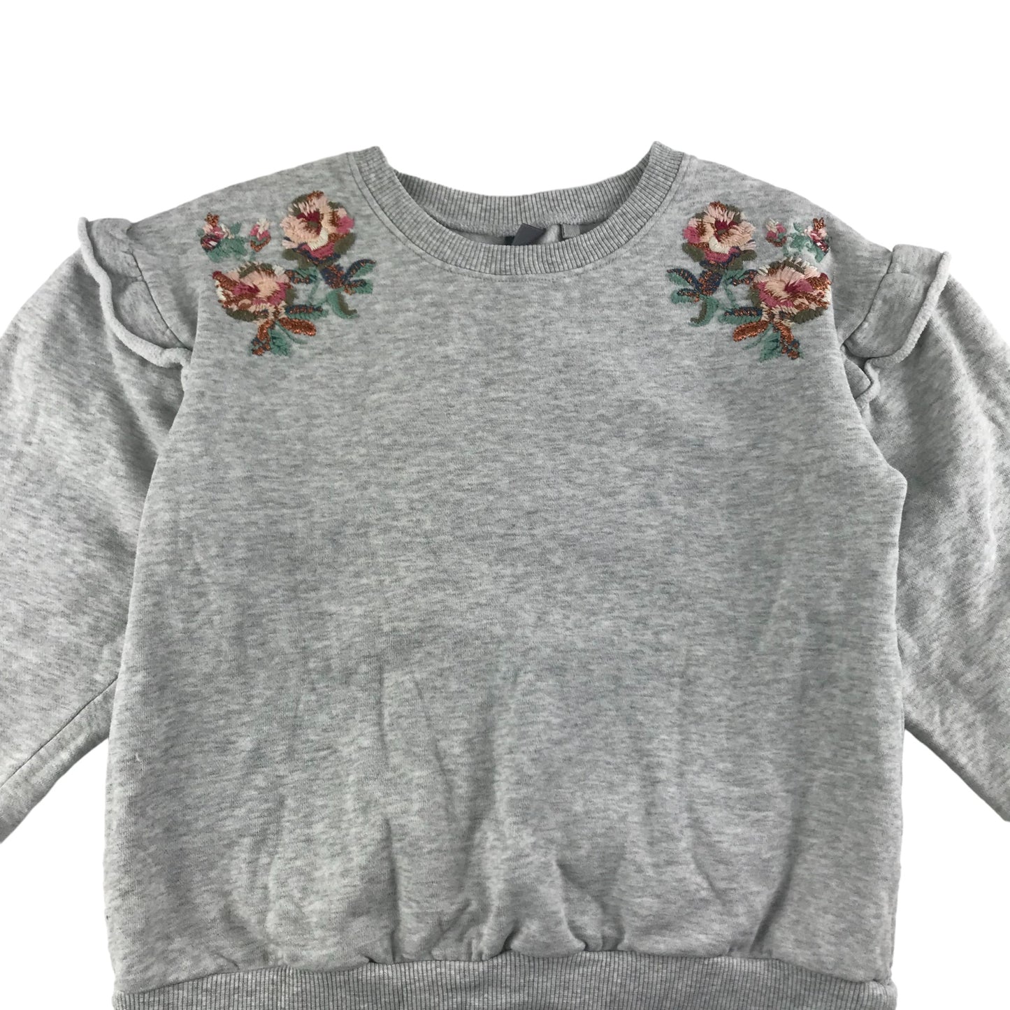 Next Sweater Age 10 Grey Floral Embroidery Jersey Pullover