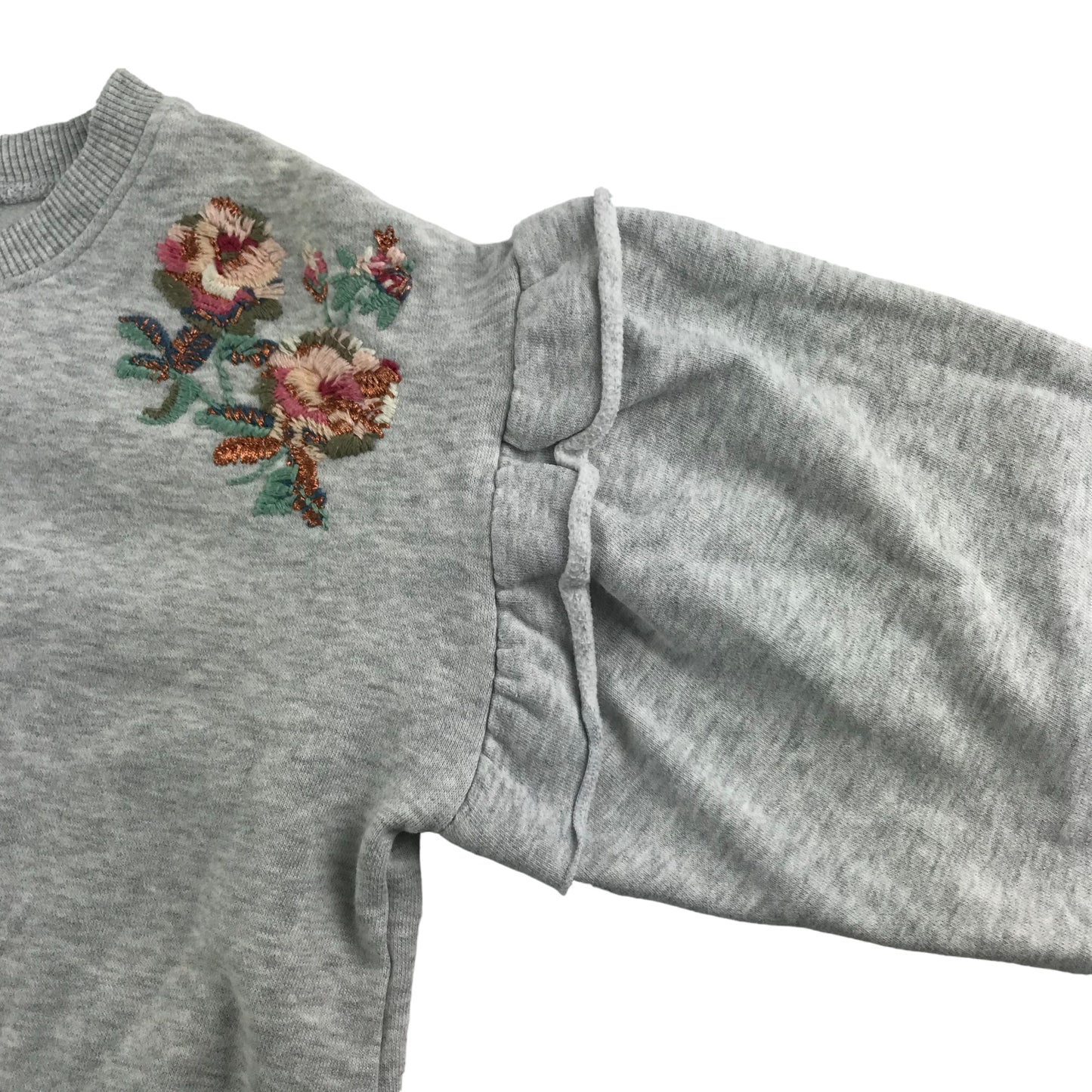 Next Sweater Age 10 Grey Floral Embroidery Jersey Pullover