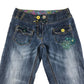 Next jeans 9-10 years blue denim flared legs floral embroidery