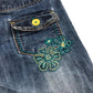 Next jeans 9-10 years blue denim flared legs floral embroidery