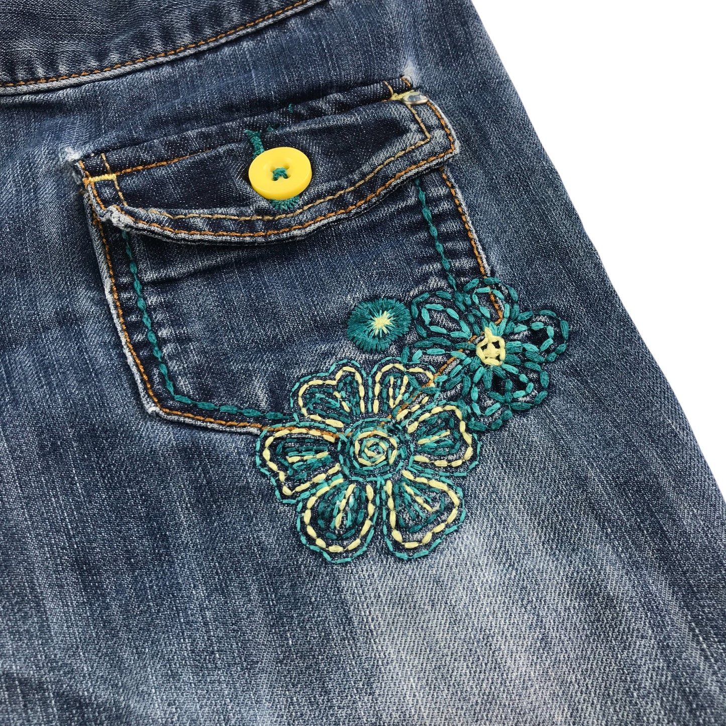 Next jeans 9-10 years blue denim flared legs floral embroidery