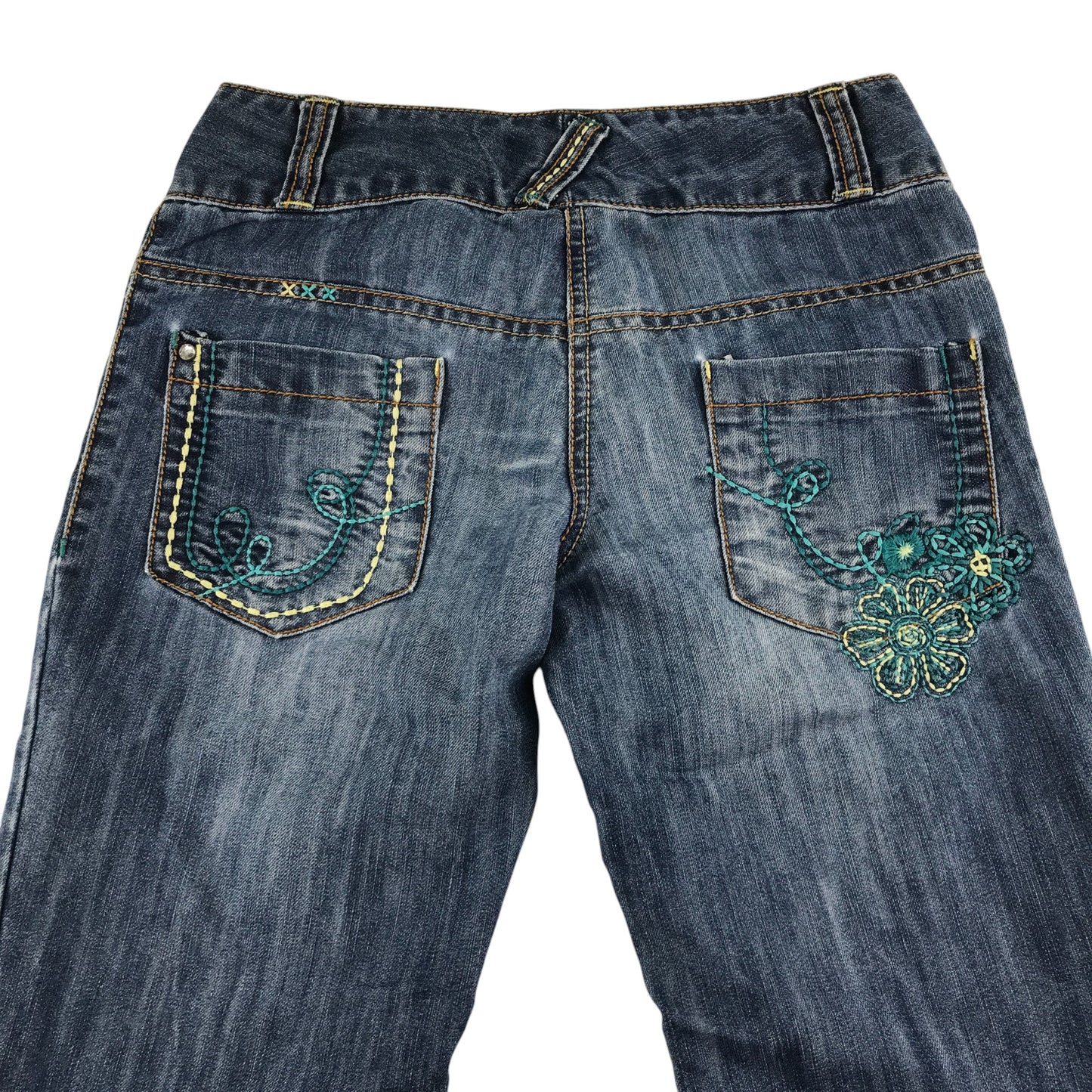 Next jeans 9-10 years blue denim flared legs floral embroidery
