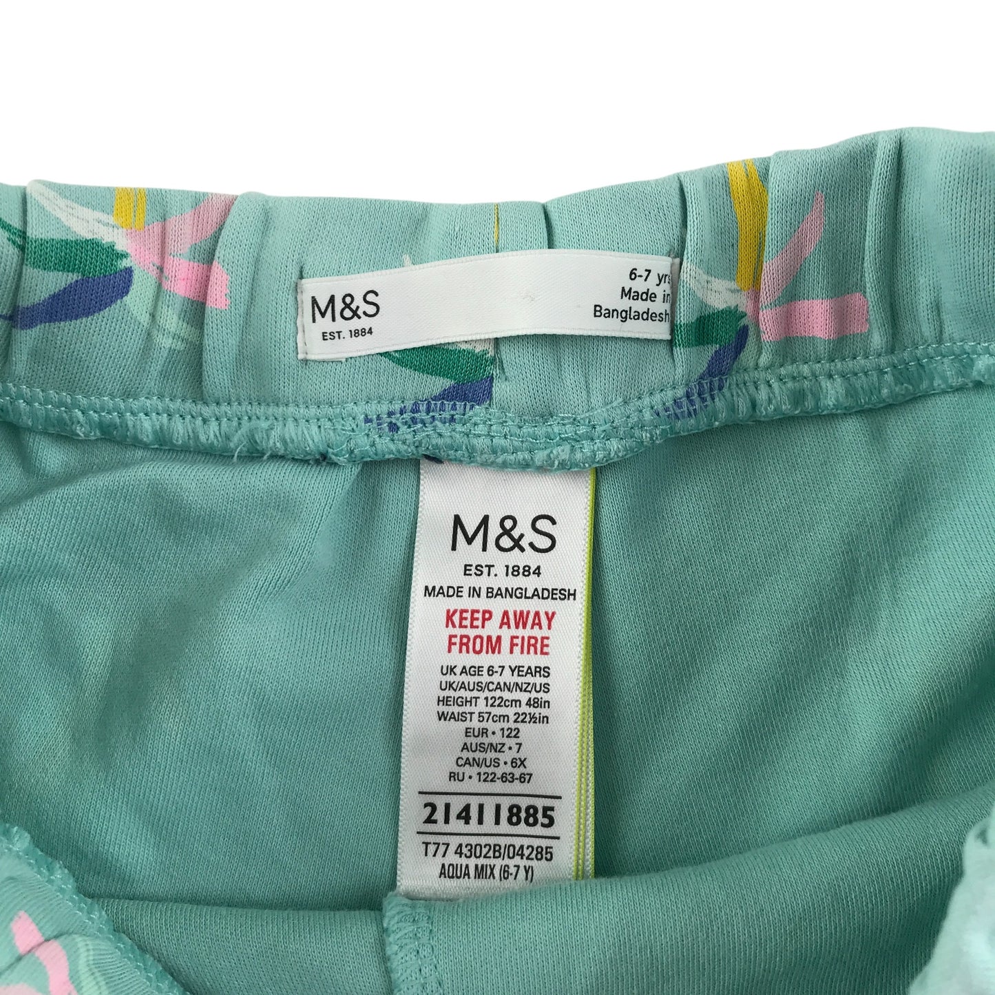 M&S shorts 6-7 years blue palm tree print jersey material cotton