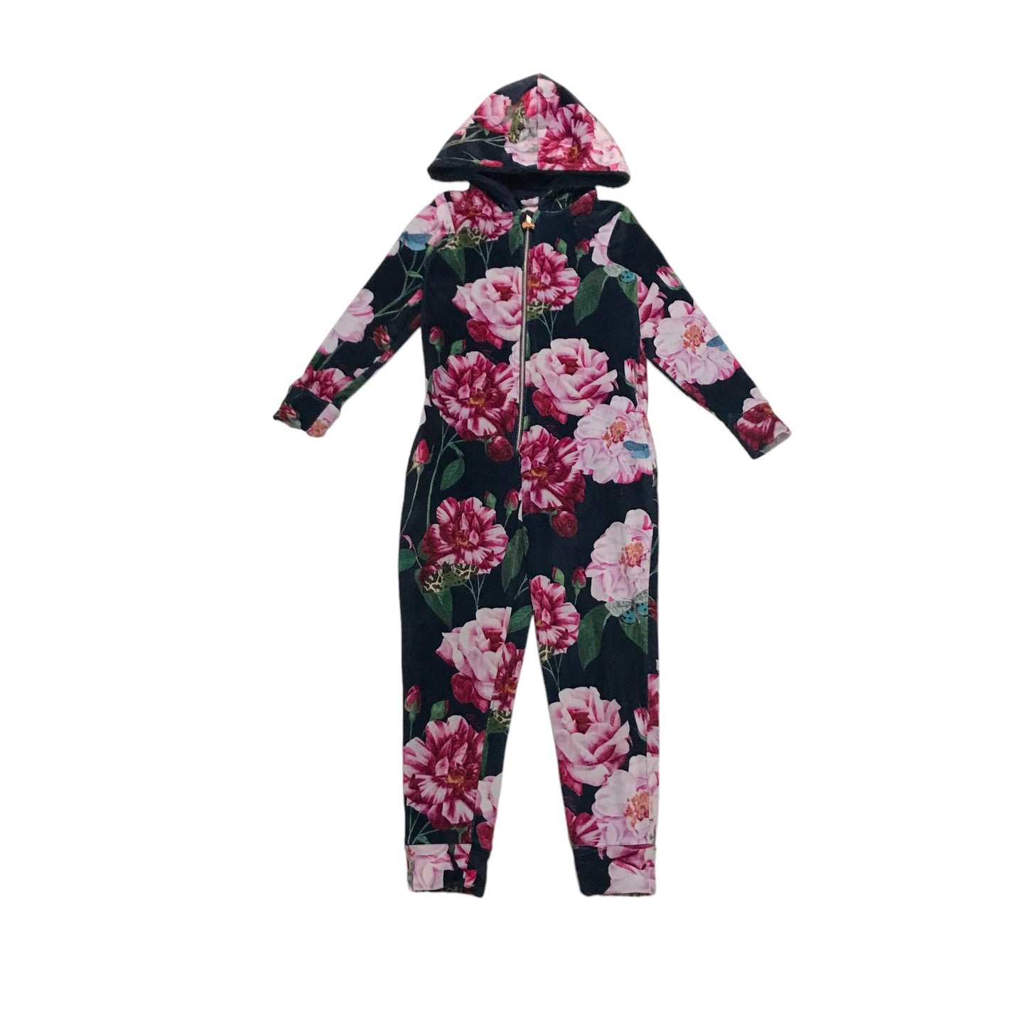 Ted Baker Onesie Age 7 Navy Blue Pink Floral with Hood