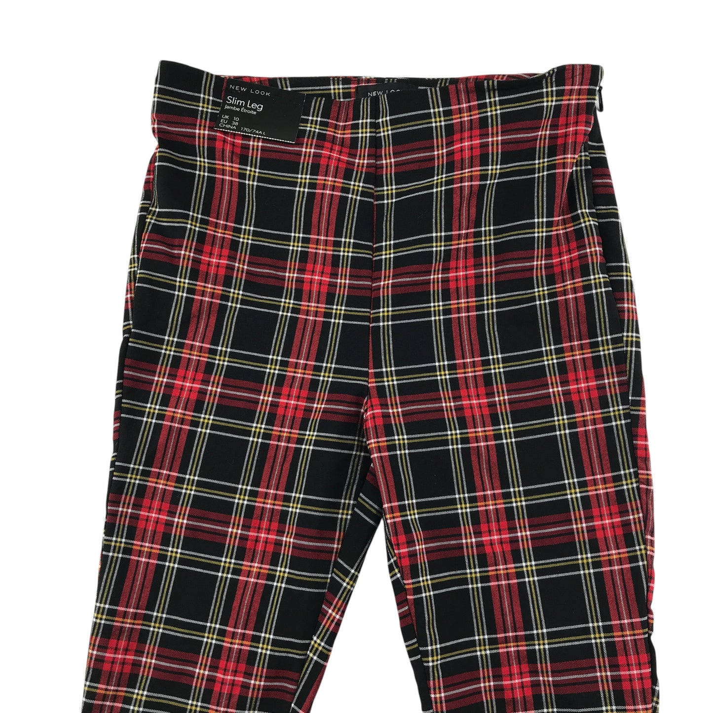 New Look trouser women's S red tartan checked slim leg