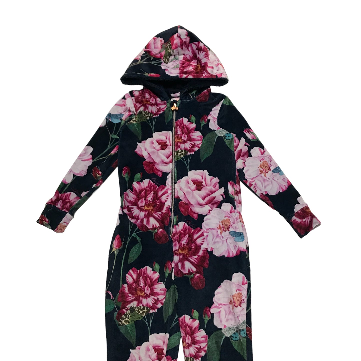 Ted Baker Onesie Age 7 Navy Blue Pink Floral with Hood