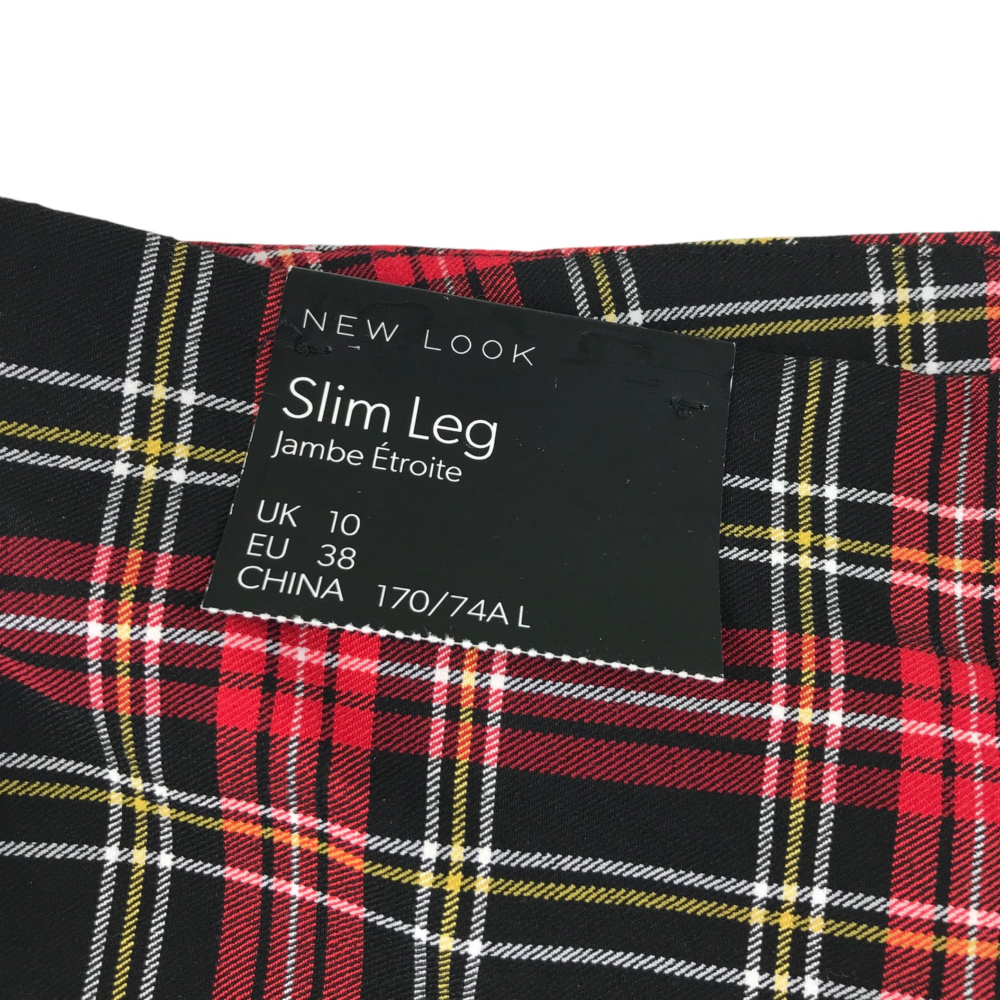 New Look trouser women's S red tartan checked slim leg