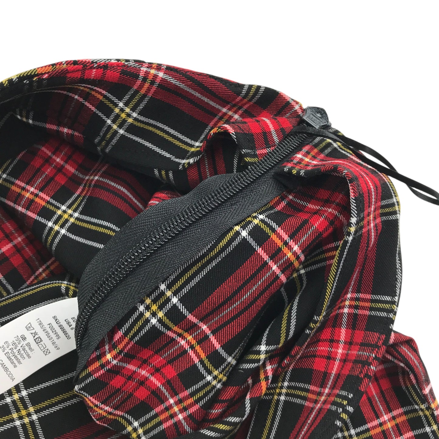 New Look trouser women's S red tartan checked slim leg