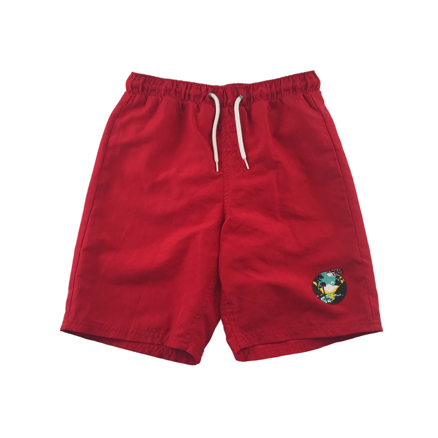 Tissaia swim trunks 10 years red plain with small circle graphic