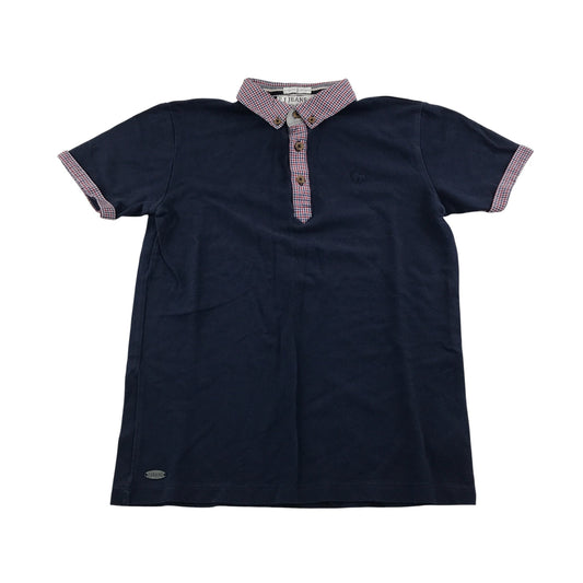 Jasper J Conran polo shirt 11-12 years navy with checked collar and short sleeve hem cotton