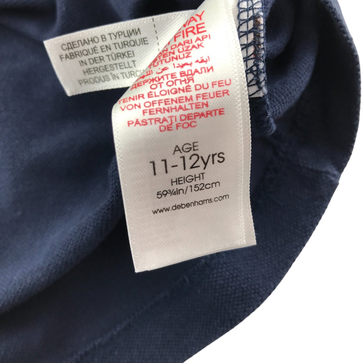 Jasper J Conran polo shirt 11-12 years navy with checked collar and short sleeve hem cotton