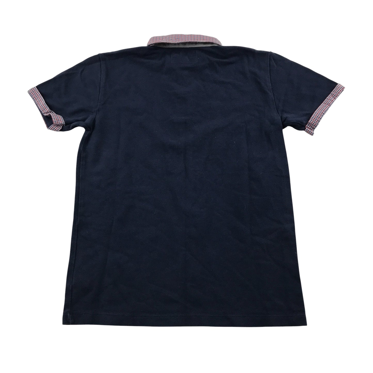 Jasper J Conran polo shirt 11-12 years navy with checked collar and short sleeve hem cotton