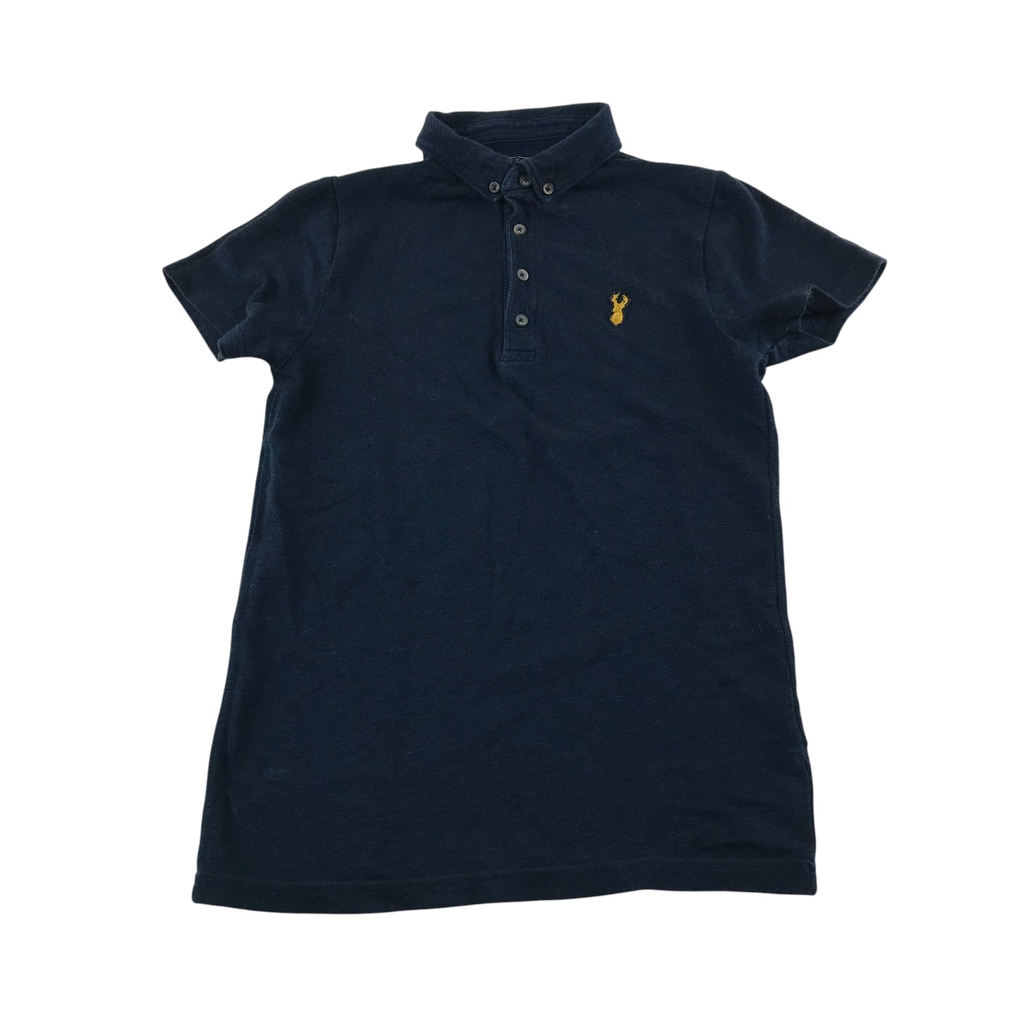 Next polo shirt 10-11 years navy with yellow embroidered logo cotton