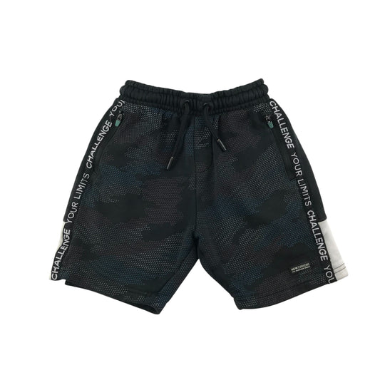 Nutmeg shorts 8-9 years black jersey digital camo graphic design