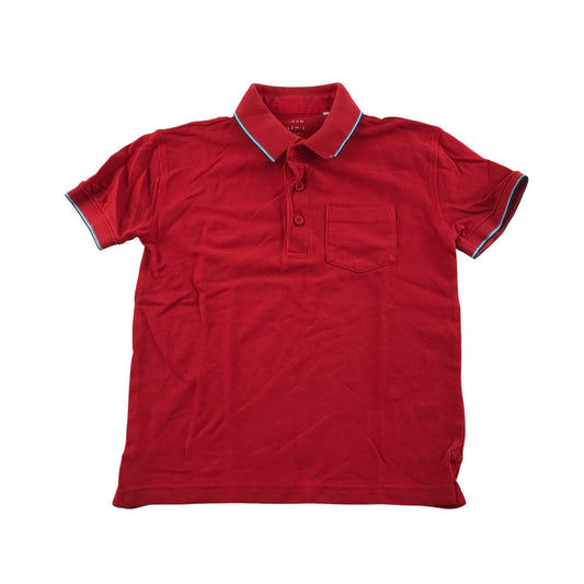John Lewis polo shirt 6-7 years red with strip detail on collar and sleeve cotton