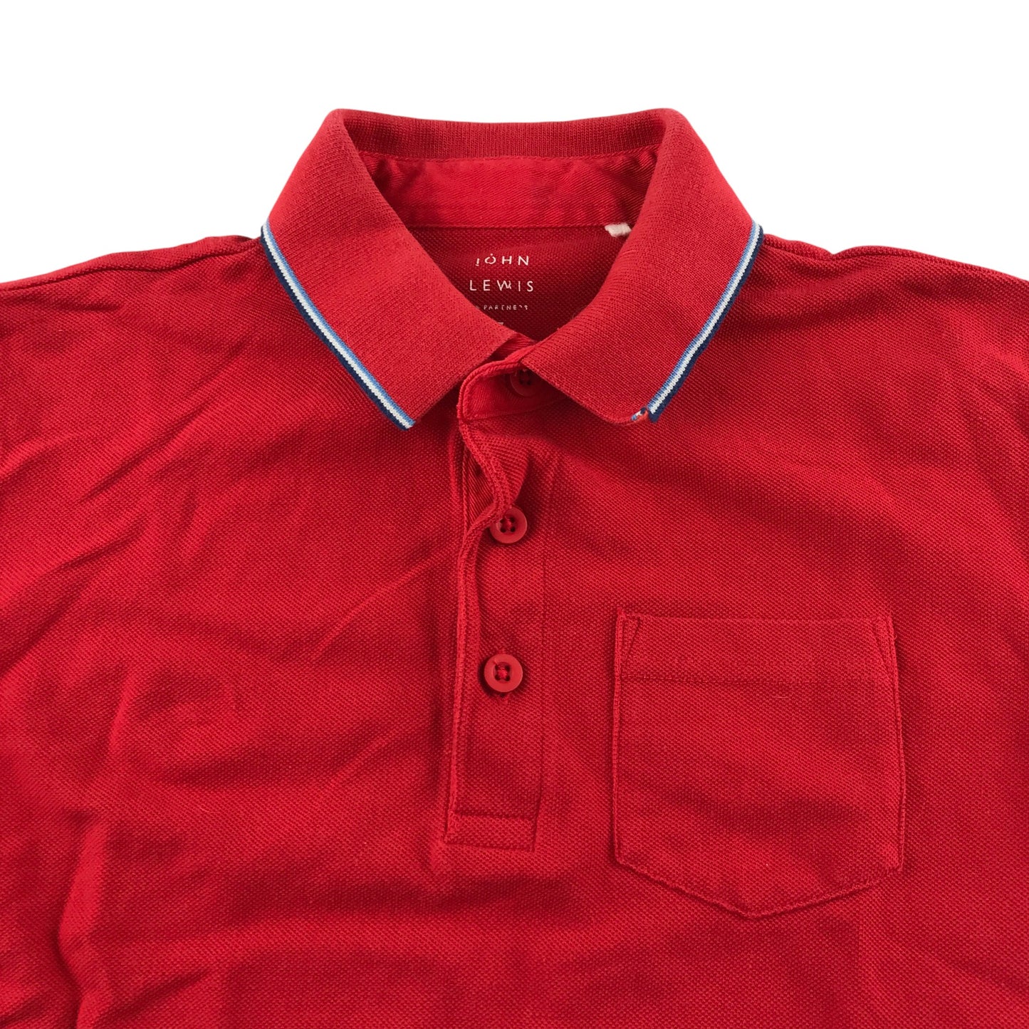 John Lewis polo shirt 6-7 years red with strip detail on collar and sleeve cotton