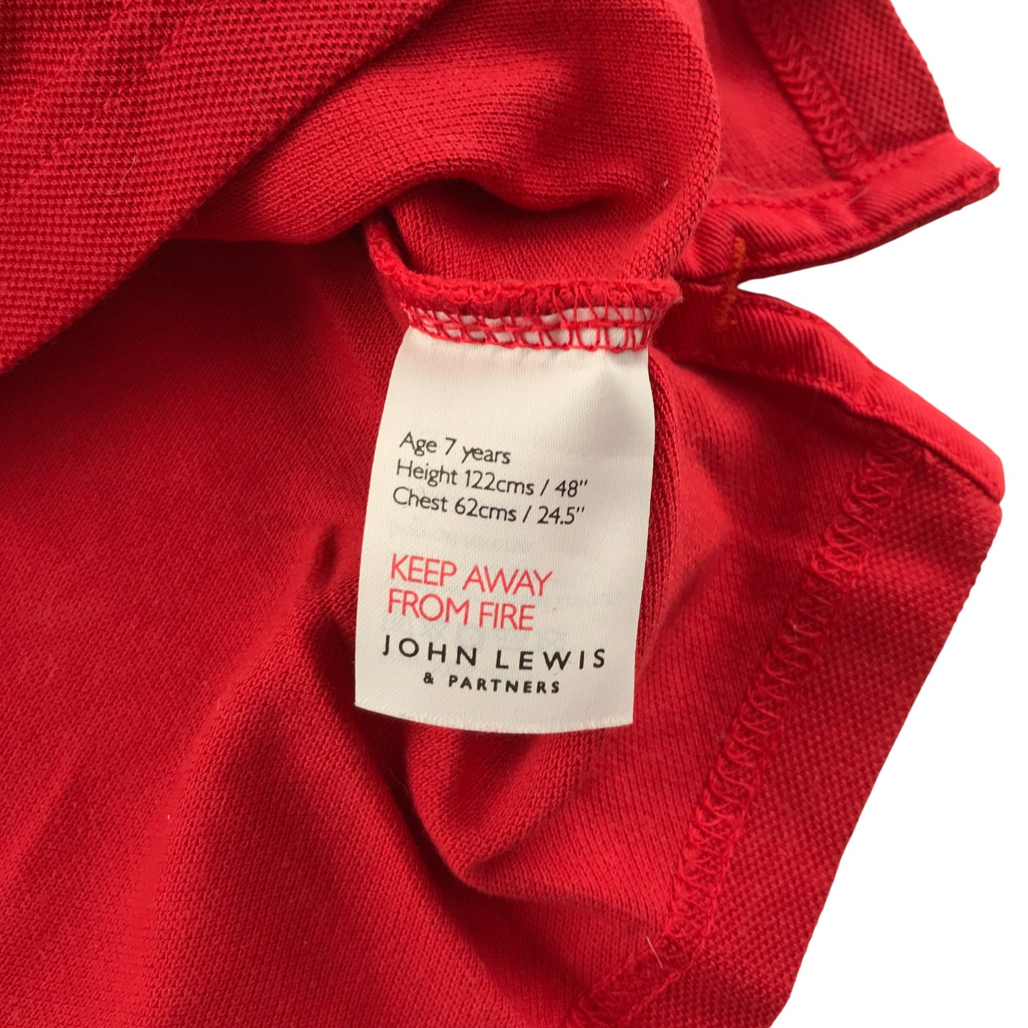 John Lewis polo shirt 6-7 years red with strip detail on collar and sleeve cotton