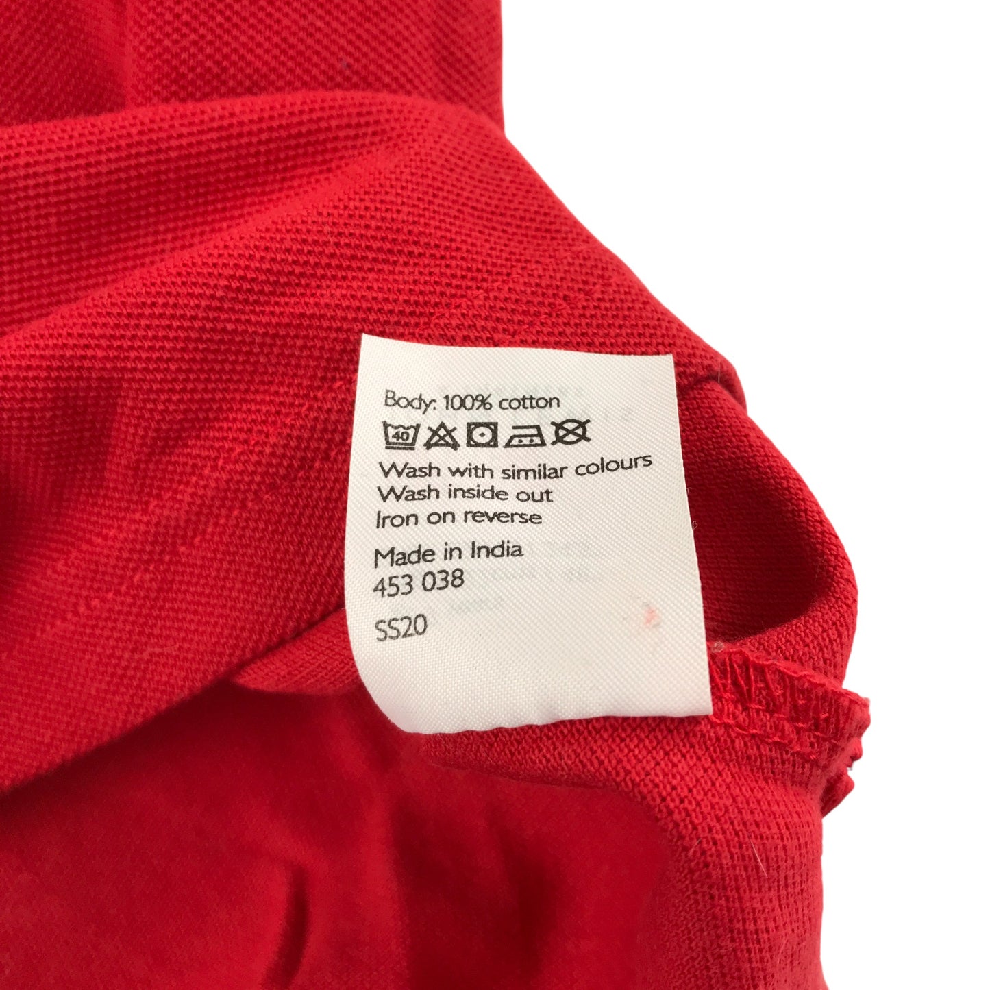 John Lewis polo shirt 6-7 years red with strip detail on collar and sleeve cotton