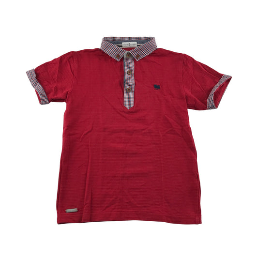 Jasper J Conran polo shirt 6-7 years red with checked collar and sleeve detailing cotton